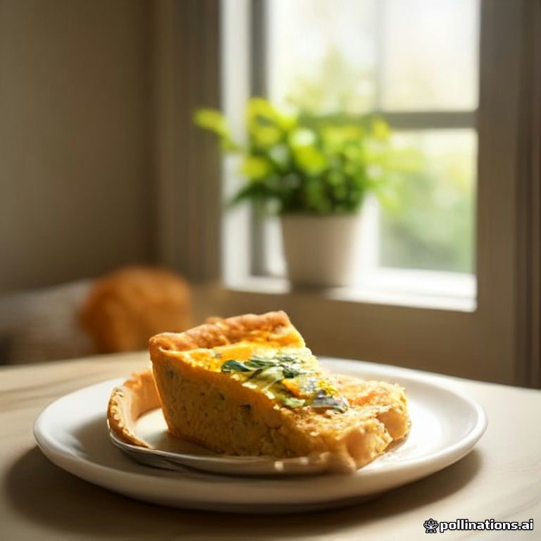 Torta salgada de liquidificador pronta, cortada em fatias, servida em prato branco com garfo ao lado