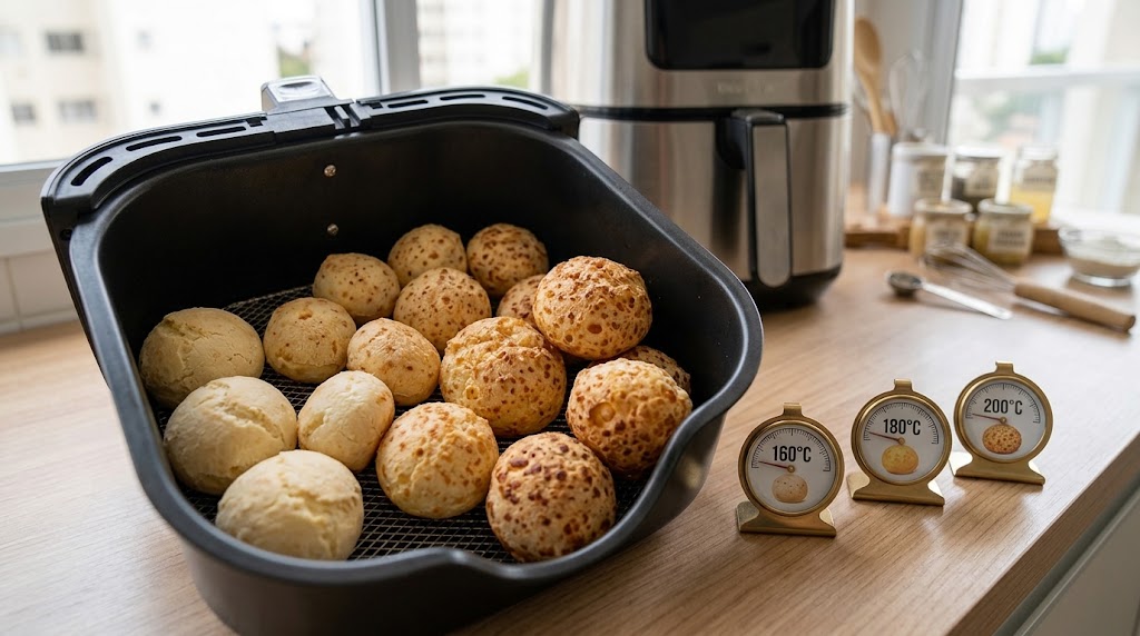 Pão de queijo na airfryer: 160°C, 180°C ou 200°C?