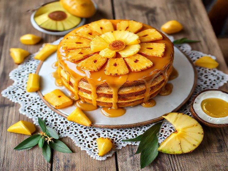 Bolo de Abacaxi com Calda de Rum Tropical