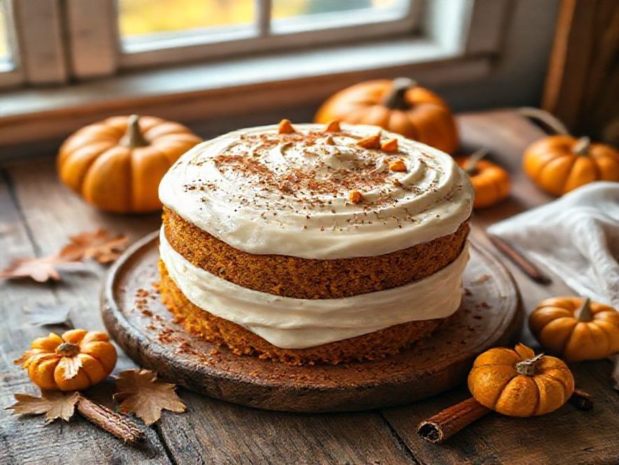 Bolo de Abóbora com Especiarias e Cobertura de Cream Cheese de Baunilha