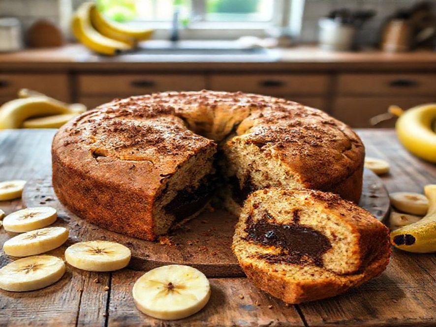 Bolo de Banana com Especiarias e Recheio de Chocolate Amargo