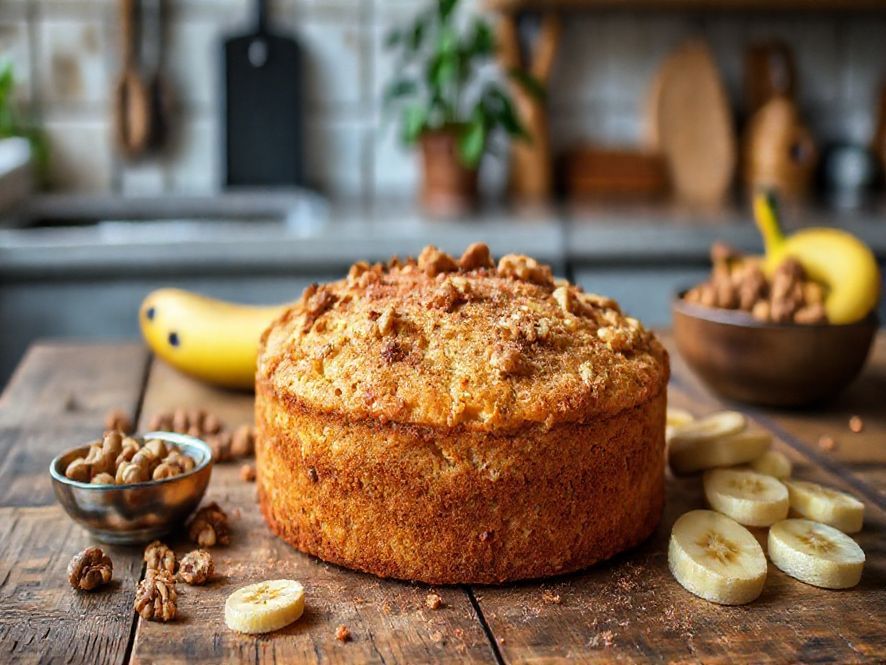 Bolo de Banana Crocante com Nozes e Canela