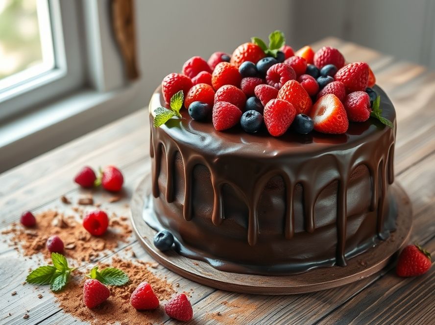 Bolo de Chocolate Meio Amargo com Frutas Vermelhas Delícia