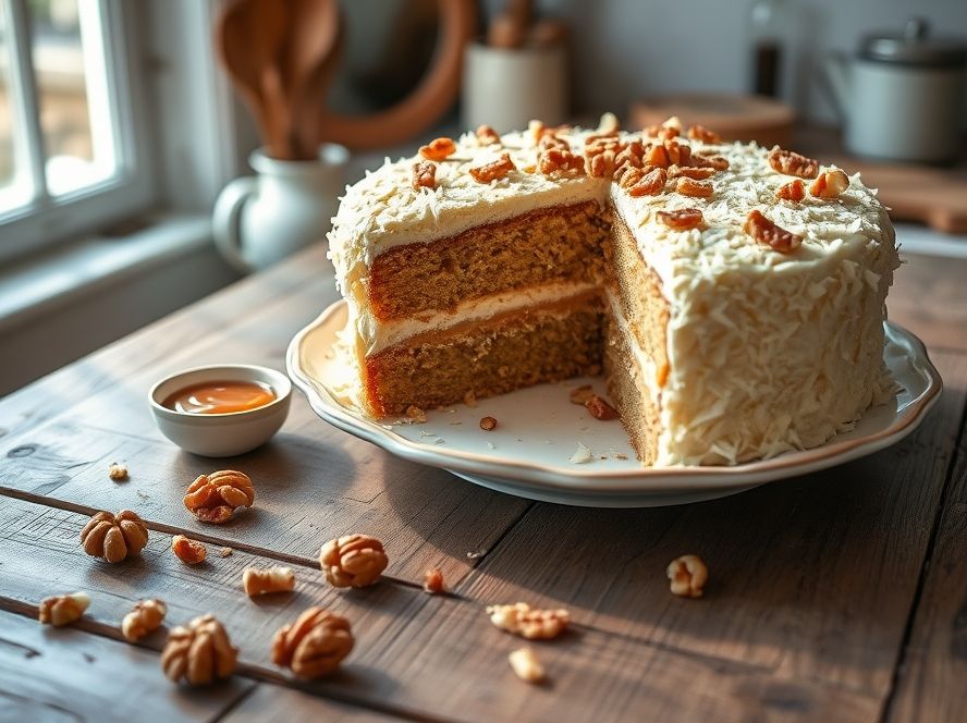 Bolo de Coco dos Sonhos com Recheio de Doce de Leite e Nozes