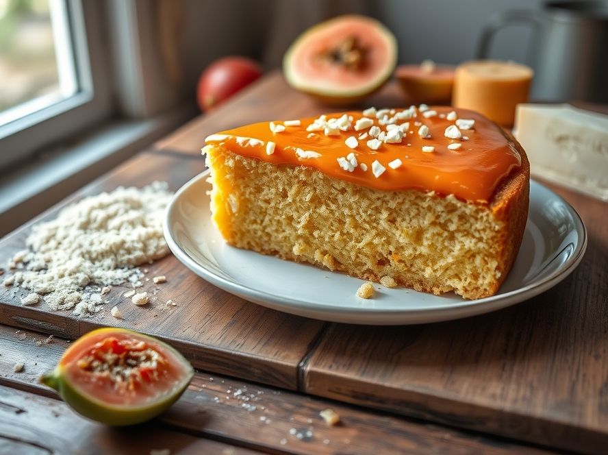 Bolo de Fubá com Cobertura de Goiabada e Queijo