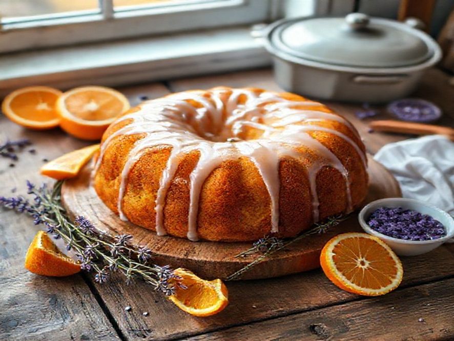 Bolo de Laranja com Especiarias e Glacê de Lavanda