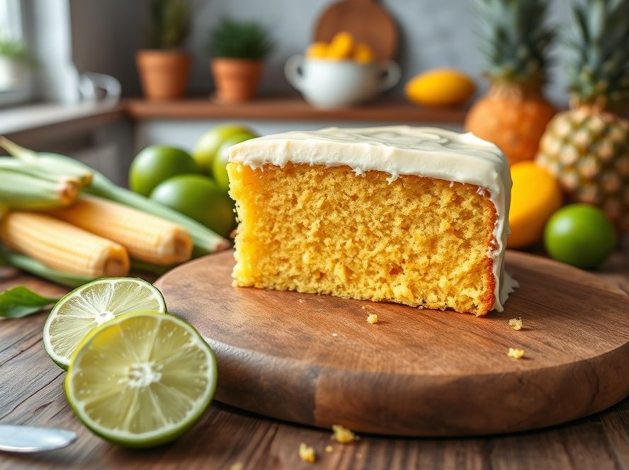 Bolo de Milho Verde com Cobertura de Cream Cheese Tropical