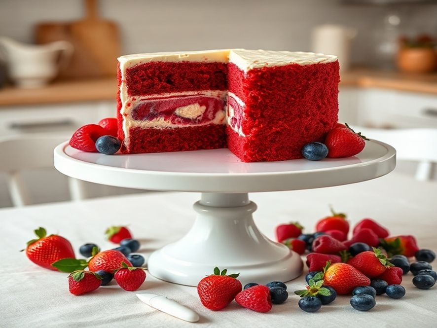 Bolo Red Velvet com Recheio de Cheesecake de Frutas Vermelhas