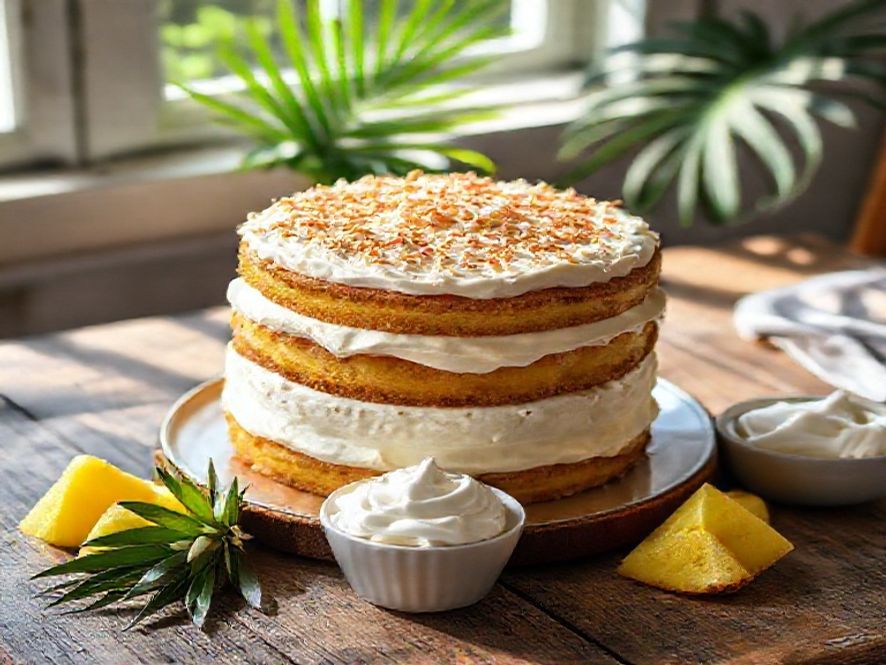 Bolo Tropical de Abacaxi com Coco e Chantilly
