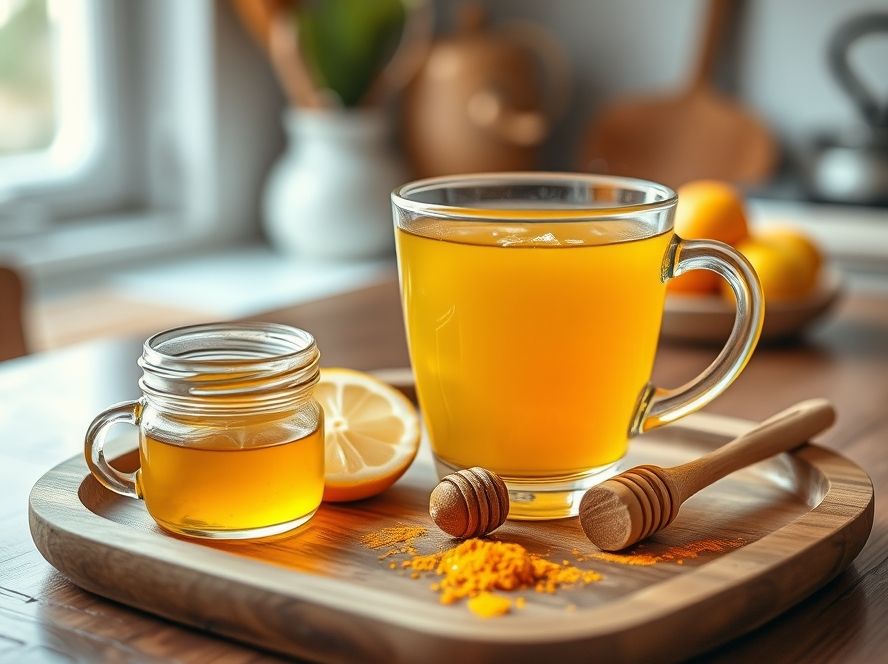 Chá Dourado de Açafrão com Limão e Mel