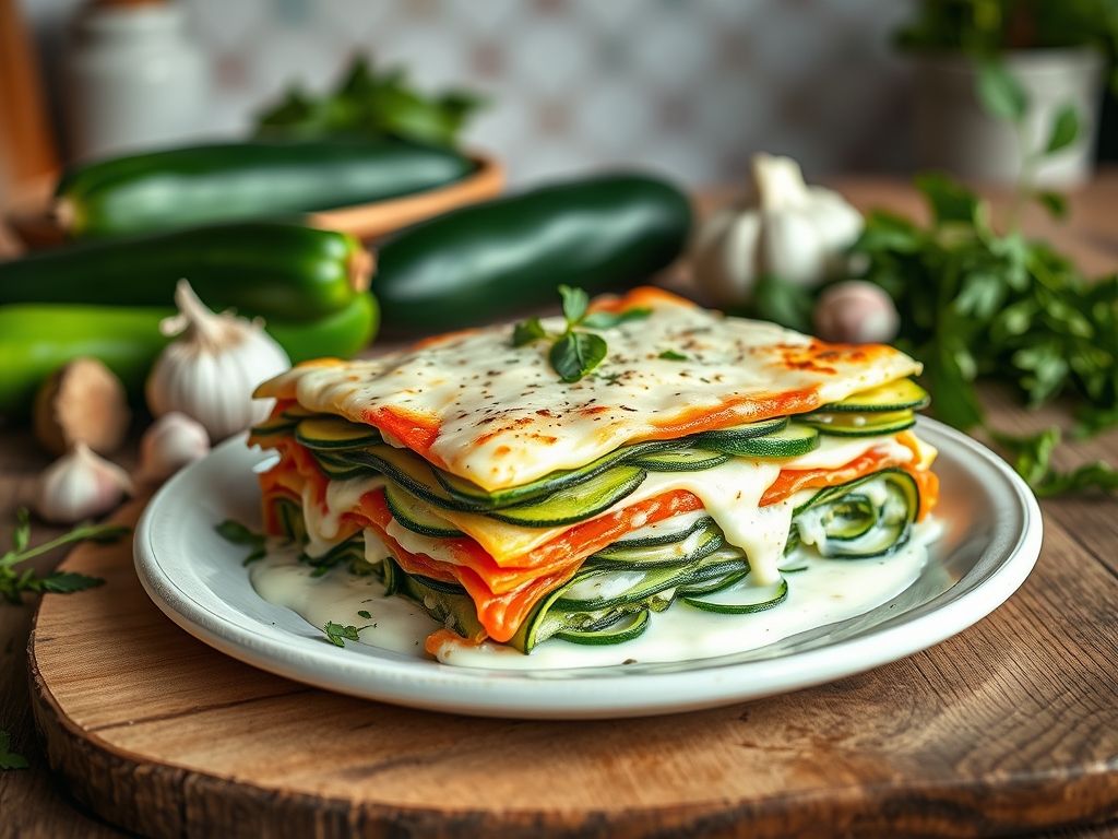 Lasanha de Abobrinha com Molho Branco Low Carb
