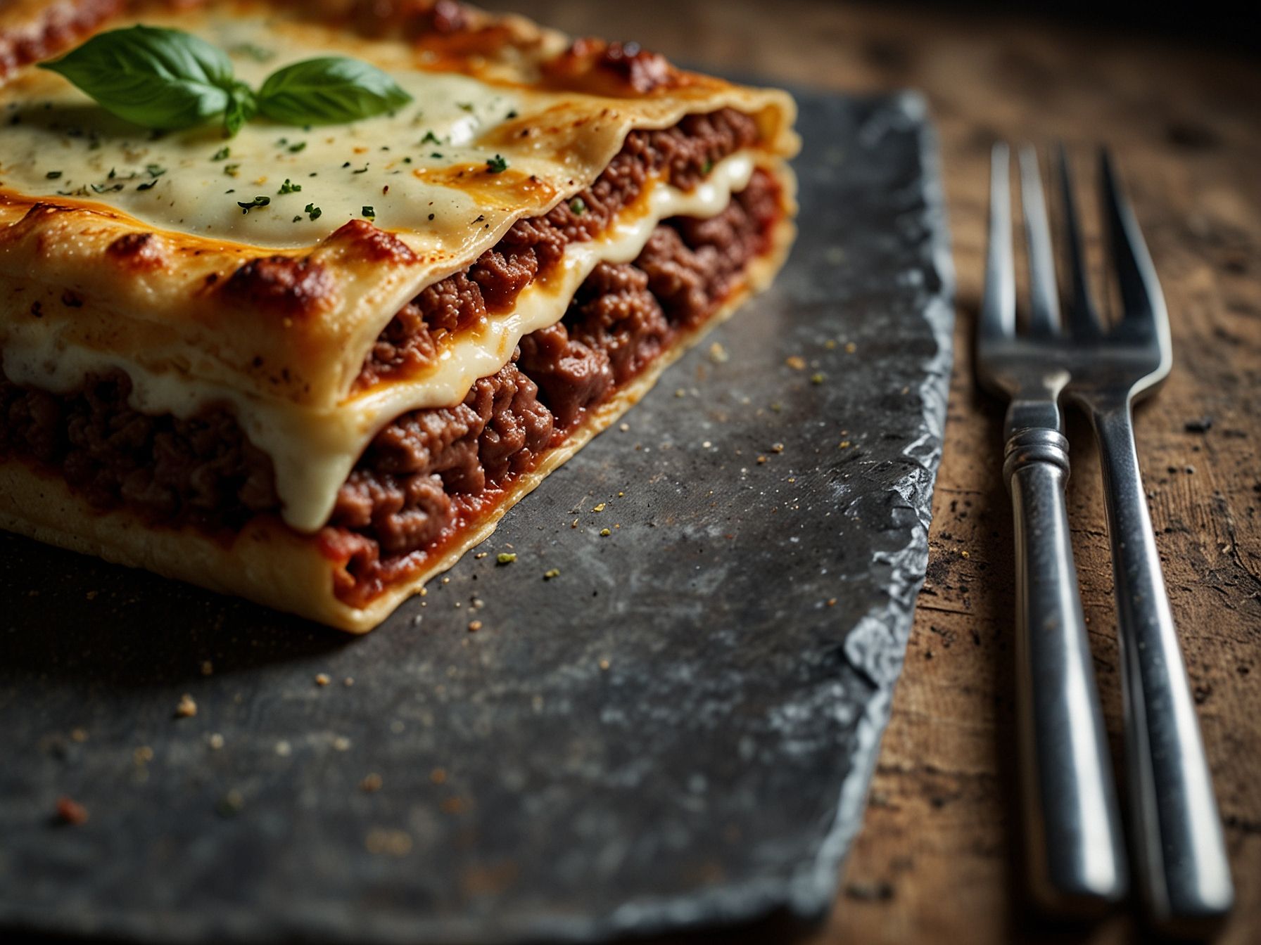Lasanha de carne moída com molho cremoso e queijo derretido
