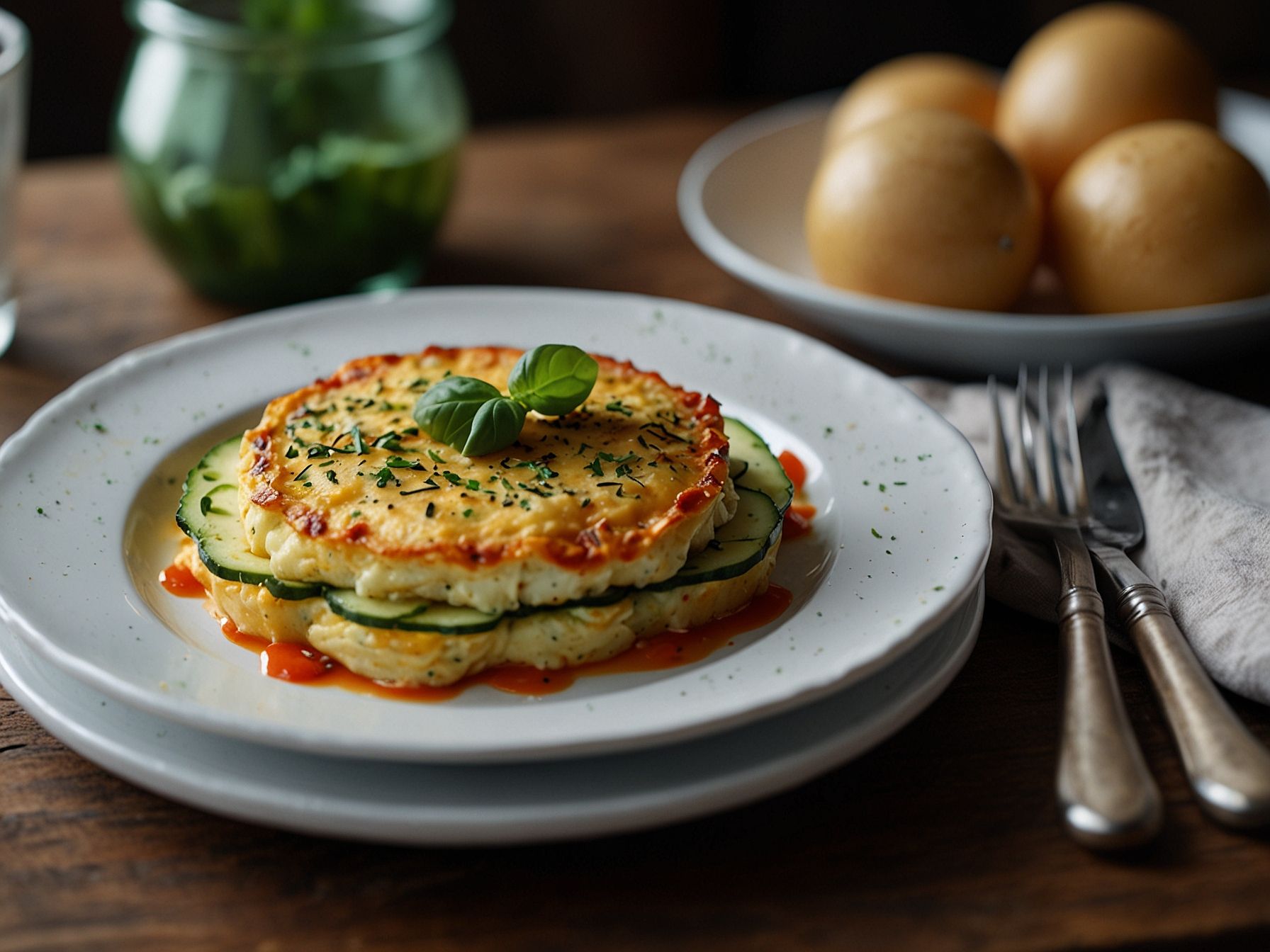 Omelete de Abobrinha com Queijo e Ervas Frescas