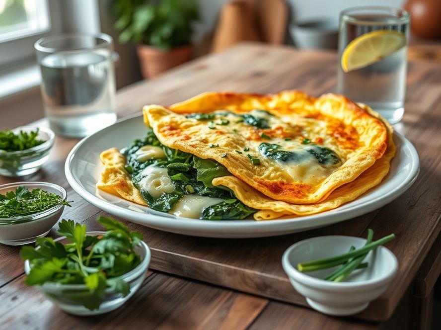 Omelete de Espinafre com Queijo e Ervas Low Carb