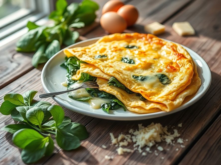 Omelete de Espinafre com Queijo Low Carb Delícia