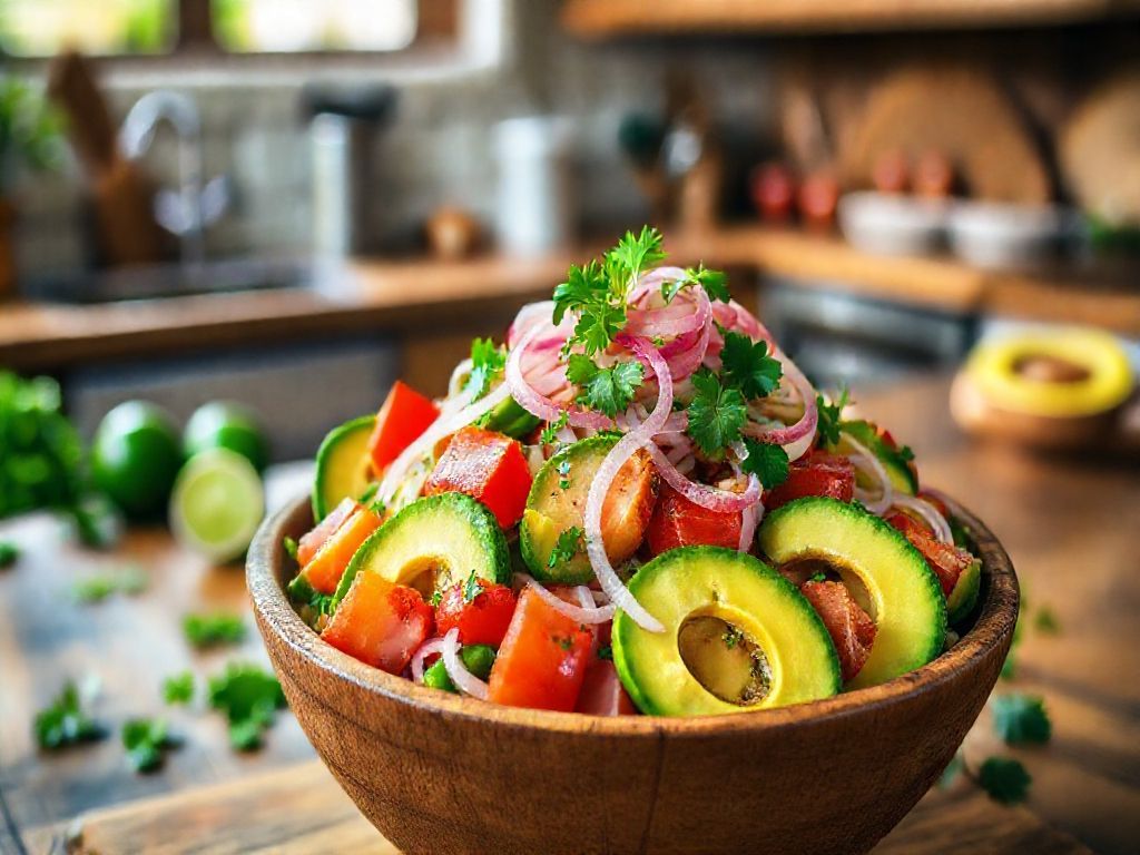 Salada de Abacate Tropical com Tomate e Cebola Low Carb