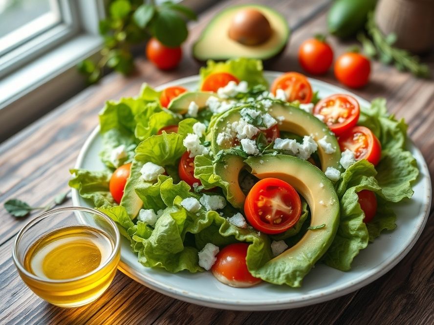 Salada de Alface com Abacate, Tomate e Queijo Low Carb