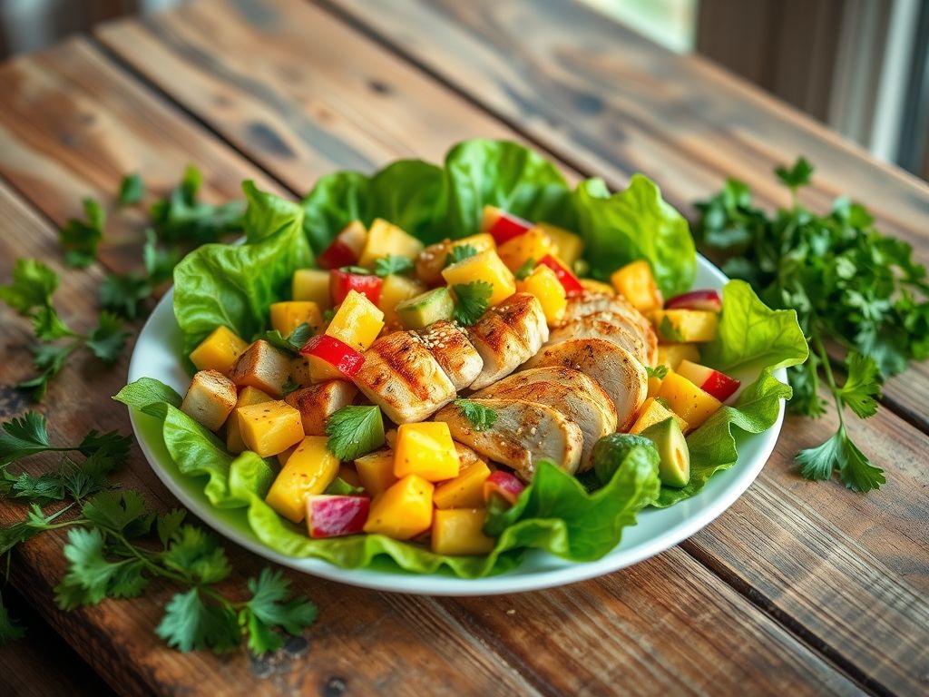 Salada de Alface com Frango Low Carb Tropical