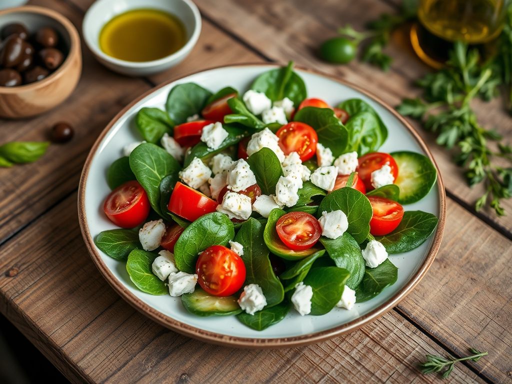 Salada de Espinafre com Queijo Feta Low Carb