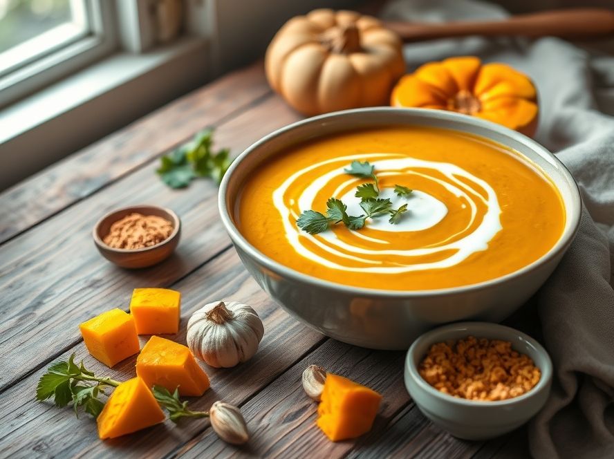 Sopa de Abóbora com Curry, Creme e Especiarias Low Carb