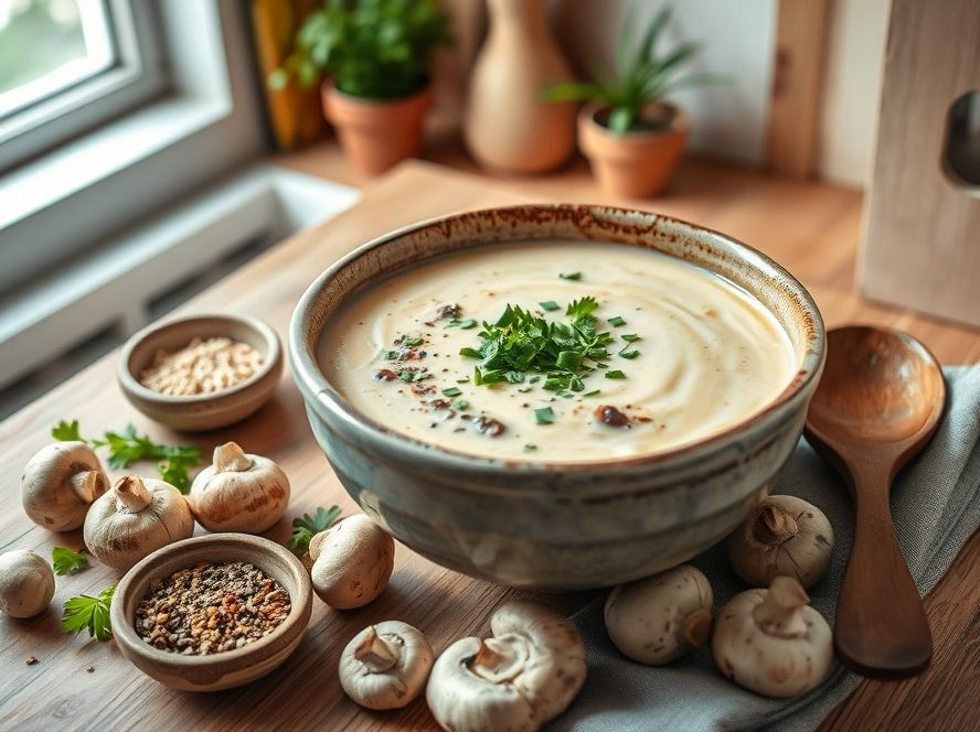 Sopa de Cogumelos com Creme, Ervas e Especiarias Low Carb