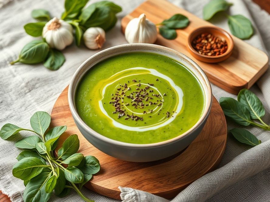 Sopa de Espinafre com Creme, Alho e Especiarias Low Carb